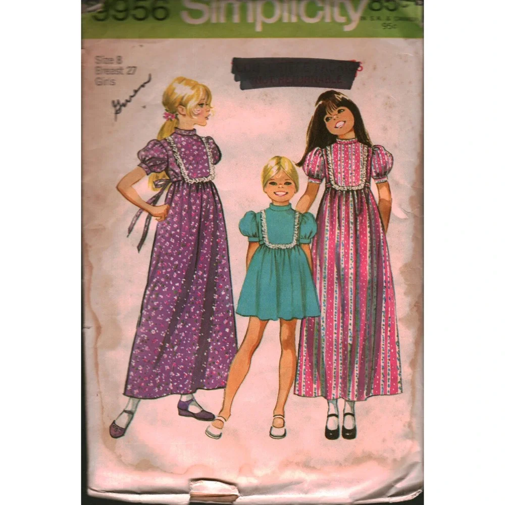 simplicity boho dress patterns Vintage 1971‎ 9956 Girls Sewing Pattern Size 8 Breast 27 Shimmer Knit